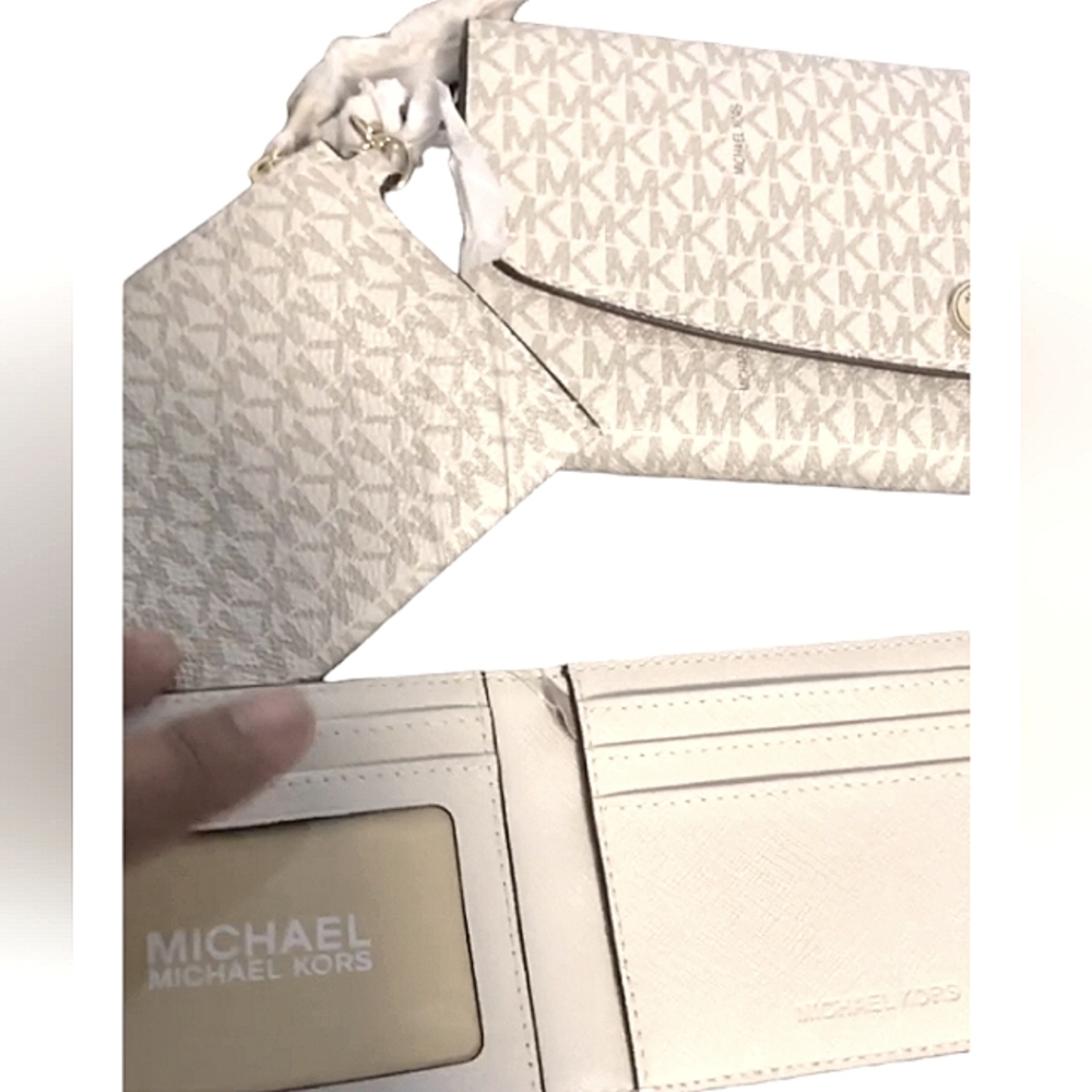 MICHAEL KORS JULIANA MONOGRAM VANILLA 3 PIECE WALLET SET NWT - Picture 2 of 6